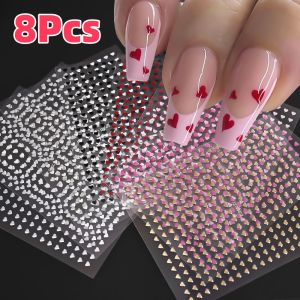 8Colors/Set 3D Love-Heart Nails Stickers Mini Sweet Hearts Self-Adhesive Nail Art Sliders Valentines Day DIY Manicure Decals 1