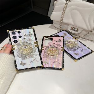 Case for Samsung Galaxy S24 Ultra S24 Plus S21 S22 S23 Ultra Aurora Butterfly Lace Back Cover Rhinestone Butterfly Bracket Four Corner Reinforcement Anti-drop Shockproof Protective Cover