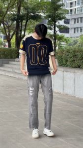 quần suông ống rộng jean màu xám wash mới nhất