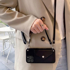 Card Case For Samsung With Diagonal Strap Lanyard Mobile Phone Case With Card holder Samsung Galaxy S23 Ultra S20 FE S21 Plus S24 Plus S10 Plus S24 Ultra S20 Plus S22 Ultra S23 FE Note10 Plus Note20 Ultra Leather Shell Cards Slot Case With Rope