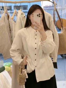 Retro Fashion round Neck Slim Fit Pure Cotton Shirt Womens Loose Long Sleeve Top Stylish Autumn New Arrival Casual Wear