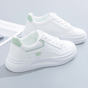 Womens White Sporty Thick Bottomed Casual Shoes Spring Autumn New Fashionable Versatile Korean Style round Toe PU Leather