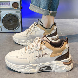 Mens Casual Sports Running Shoes Breathable Fashionable All-Match Thick Bottom Dad Shoes Korean Style Net Mesh Upper PU Leather