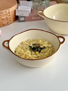 Irregular Ceramic Bowl Japanese Style Large Soup Bowl Salad Fruit Bowl Noodles Soup Bowl Sugar Miss Vintage Double Ear Bowl