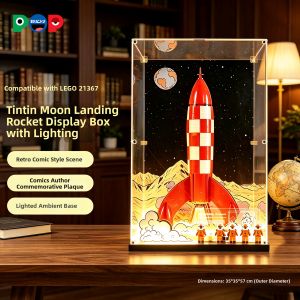POP BRICKS | Tintin Adventure Compatible Moon Rocket Blocks Display Box with Light