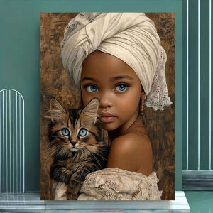 Girl & Matching Blue-Eyed Cat Art Jigsaw Puzzle Adult Heartwarming Theme Intellectual Game Home Leisure Decorative Puzzle Toy