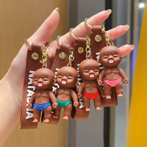 Natasha Sleeping Baby Doll Keychain Cute Dark Skin Baby Pendant Key Ring Bag Charm Gift Toy