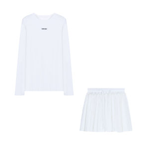 Bộ Đồ Hai Mảnh Thường Ngày Mỏng Dài Tay Chống Nắng T-shirt Nữ Mùa Thu Cạp Cao Chữ a Váy Ngắn Quần Áo Làm Việc Mùa Hè