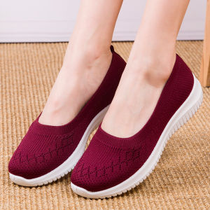 SHIPAILUO | Spring Summer New Womens Low Cut Slip-On Shoes Breathable Mesh Fly Knit Elastic Comfortable Mom Shoes Flat Heel Casual Style