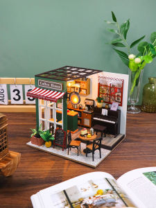 ร้านกาแฟโมเดลบ้าน DIY สำหรับเยาวชนในช่วงบ่าย เยาวชนผู้หญิง อุปกรณ์งานฝีมือ บ้านเล็กแบบประกอบชิ้นส่วน เรียนรู้ทางศิลปะ