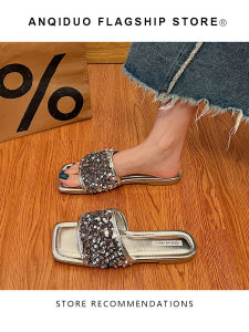 Dép Quai Hậu Đính Sequin Mùa Hè Đế Bằng Thường Ngày Cho Nữ Dép Quai Hậu Đế Bằng Đế Cao Su Màu Trơn Phong Cách Hàn Quốc