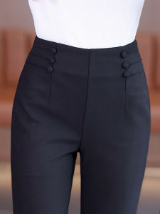 Black Casual High Waist Womens Elastic Straight Leg Pants Summer New Style Ladies High Waist Stretchy Long Flared Trousers