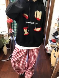 กางเกงขายาวลายสก็อตสีแดงสำหรับผู้หญิง กางเกงขายาวทรงหลวมสไตล์ย้อนยุคสไตล์อเมริกันสำหรับฤดูใบไม้ผลิและฤดูใบไม้ร่วง