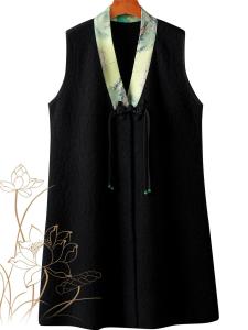 Elegant V-Neck Long Knitted Double-Faced Cashmere Vest with Button Detail New Chinese Style Mommy Coat Ethnic Fashion Outerwear