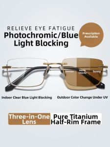 Kính Cận Nam Chống Ánh Sáng Xanh Chuyển Màu Titanium