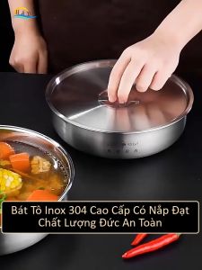 Tô Inox 304 Có Nắp SSGP 20cm 1.3L Bát/Âu Lớn Dùng Trộn Bột Đựng Canh Hấp Cách Thủy Nắp Kín Xếp Chồng Cao Cấp Đạt Chất Lượng LFGB Đức