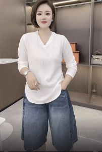Áo Thun Dài Tay Cổ V Trắng Thời Trang Đơn Giản