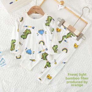 Childrens Bamboo Fiber Sleepwear Long Sleeve Thin Home Clothes Set for Boys And Girls Comfortable Breathable Antibacterial