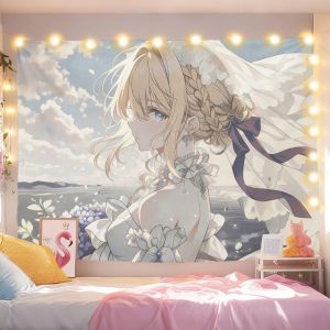 VIKAMA Violet Eternal Garden Phim Hoạt Hình Tấm Thảm Polyester Mềm Mại Treo Tường Thẩm Mỹ Anime Nền Cho Phòng Ngủ Ký Túc Xá Trang Trí Nhà Cửa