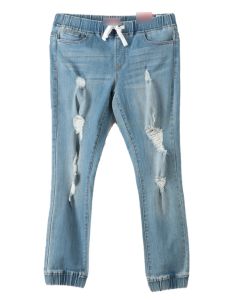 กางเกงยีนส์ขาบานเอวยางยืดผู้หญิงฤดูใบไม้ร่วง กางเกงขายาวทรงหลวมสบายๆ กางเกงยีนส์ขาดๆ ผ้าฝ้าย กางเกงยีนส์ทรงหลวมสบายๆ สำหรับผู้หญิง