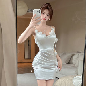 Váy Satin Cổ Chữ V Xếp Ly Cạp Cao Không Tay Váy Midi Bó Sát Gợi Cảm Cho Tiệc Sinh Nhật Mùa Hè Váy Dự Tiệc