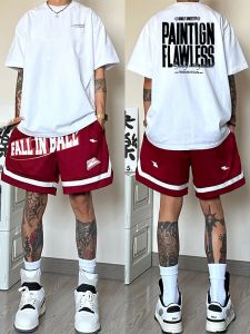 New 2025 American Style Loose Mens Short Sleeve T-Shirt Pure Cotton Heavyweight White Top Breathable Summer Fashionable Tee