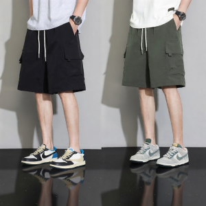Mark Fairwhale | Black Workwear Shorts for Men Loose Fit Cord Drawstring Multiple Pockets
