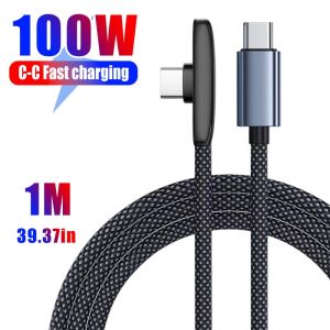 100W Right Angle USB C Fast Charging Cable 90 Degree Type C Charger Cord for iPhone Samsung Xiaomi Phones Braided Nylon Cables
