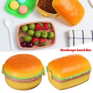 UNMEGONI Children School Fork Hamburger Double Tier Lunch Box Bento Lunchbox Food Container