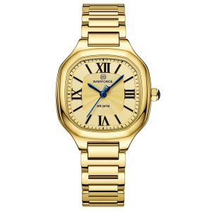 NAVIFORCE Brand 5042 Classical Elegance Fashion Quartz Wristwatch  Square Exquisite Dial Stainless Steel Strap Design Women Watch