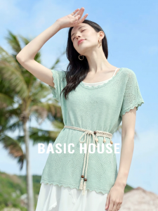 Basic House | Tencel Hollow Lace Slim Short Sleeve Knitwear