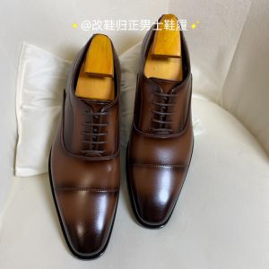 New 2025 Mens Formal Oxford Shoes Wooden Root Genuine Leather Business Shoes Wedding Shoes Comfortable Commuting Shoes