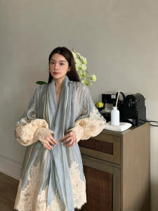 Arunt Studio Phong Cách Pháp Ren Nặng Nối Đầm Mùa Xuân Mùa Thu Thanh Lịch Rời Tay Phồng Váy Tay Dài Cổ Polo