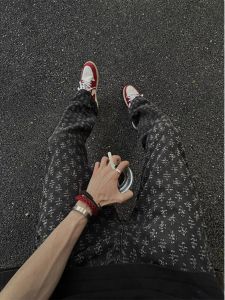 Loose Straight Leg Mens Jeans High Street Vibe Spring Autumn New Floral Sky Pattern Retro Slimming Bell Bottoms