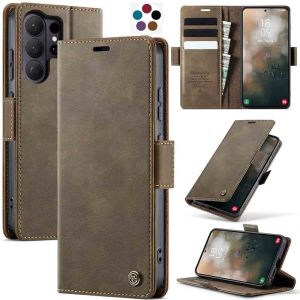 Ốp da cho Samsung Galaxy S26/S25/S24 Ultra S26/S25/S24 Plus Ốp ví cổ điển gập gập sách Ốp có chân đế Ví đựng thẻ khe bảo vệ cho Galaxy S25 màu đen