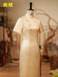 Elegant Silk Cheongsam Young Style Womens New Chinese Version Daily Short Sleeve Low Slit Floral Patterned High End Model