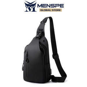 MENSPE Mens Shoulder Bag Waterproof Oxford Cross Body Chest Bag USB Hole Earphone Hole Design Double Layer Zipper Bag Large Capacity Messenger Bag Travel Phone Pouch Fashion Chest Bag