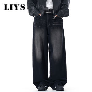 กางเกงยีนส์ทรงตรงขากว้างสไตล์อเมริกันเรโทรสำหรับผู้ชาย สีดำคลาสสิก ใส่ได้ทุกวัน สไตล์ลำลอง ทรงหลวม ใส่ได้ทั้งชายและหญิง