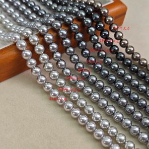 แพลทินัมลูกปัดแก้วสีเทา สีช็อกโกแลต รูตรงลูกปัดกลม DIY อุปกรณ์เสริมมุกเทียมหลายรส True Tussah