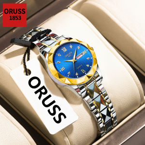 [Gift][With Box]ORUSS Original Women Luxury Waterproof Luminous Dual Calendar Gold Stainless Steel Small Watch Analog Fashion Korean Automatic Quartz Minimalist Wrist Watch For Woman Elegant