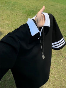 OUMULONG | V-Neck Color Block High-End Feeling Polo Shirt