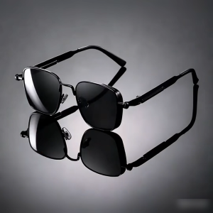 Sunglasses Cermin Mata Hitam Lelaki Steampunk Retro Metal Square Frame Anti-UV Anti Sinaran Pelipis Spring Selesa Dipakai