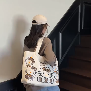 Túi Tote Vải Canvas In Hình Hello Kitty - Form Rộng Siêu Dễ Thương LILA TOKI45