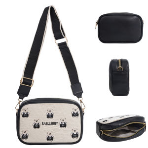 1Pc-Baellerry Cute Bear Print Womens Camera Crossbody Bag Canvas and Pu Lightweight Shoulder Bag Adjustable Wide Shoulder Strap Thoughtful Gift for Young Girls