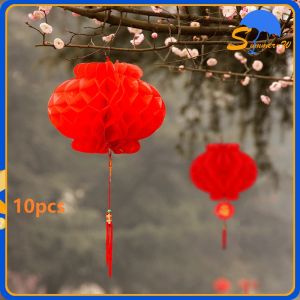 10pcs Lentera Kertas Gantung Warna Merah Imlek Paper Lantern Untuk Dekorasi Tahun Baru Imlek