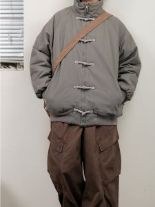 Ykoj Chinese Style Retro Stand Collar Buttoned Cotton Jacket Thickened National Style Mens Small Size Coat Cotton Outerwear