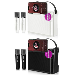 Bluetooth-Compatible 5.3 Karaoke Machine with 2 Microphones Karaoke Speaker Removable Strap Wireless Karaoke System for Home Parties