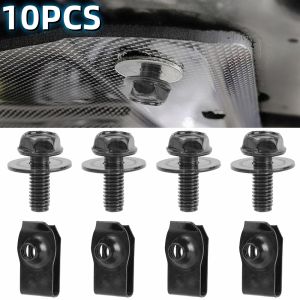 10Pcs Car Body Bolts & U-nut Clips M6 Engine Cover Undertray Splash Shield Guard Bumper Fender Liner Retainer Fastener