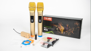 SHALANRA G802 ไมโครโฟนไร้สายระดับมืออาชีพ ระบบ UHF แบบชุดคู่ แบตเตอรี่ชาร์จได้ เหมาะสำหรับงานคาราโอเกะและการร้องเพลง