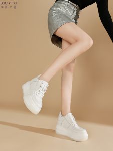 Womens Casual Sports Shoes 14cm Heightening Thick Bottom 10cm Small Size Genuine Leather Leisure White Shoes round Toe